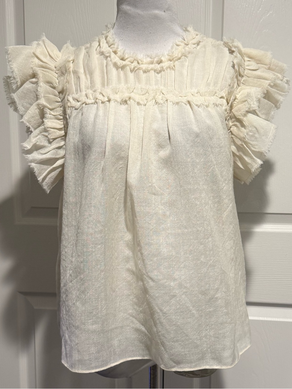 NWT! Ulla Johnson Esme frayed ruffled wool-gauze blouse - Picture 3 of 9